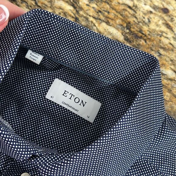 Eton Contemporary Polka Dot Cotton Button Down Shirt Size 41/16 - Picture 6 of 11
